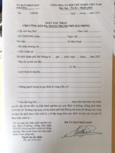 Giấy xác nhận cho công dân ra ngoài thành phố