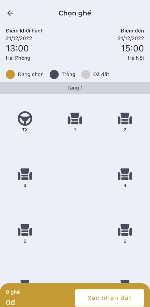 đặt vé xe online lựa chọn vị trí ngồi