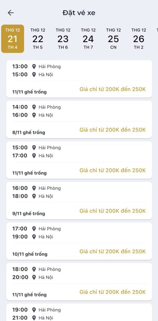 đặt vé xe online Lựa chọn thời gian phù hợp