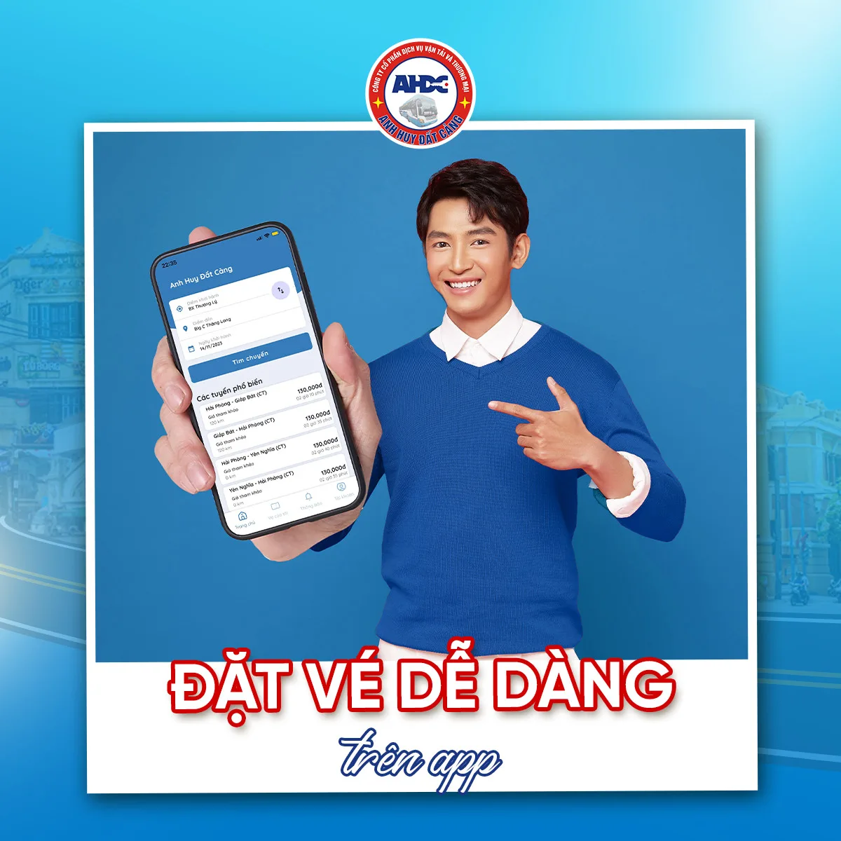 Đặt xe Anh Huy Đất Cảng dễ dàng qua app
