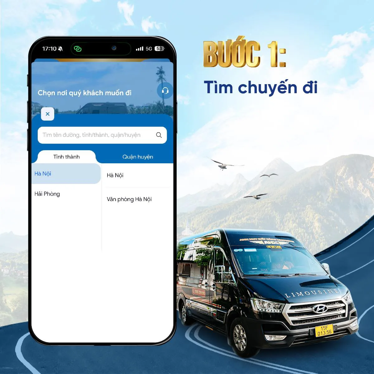 Hướng dẫn các bước đặt vé trên app Limousine mới của Anh Huy Đất Cảng