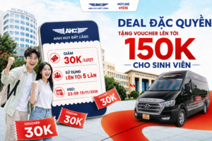 Nhằm đồng hành cùng sinh viên trên mỗi hành trình, Anh Huy Đất Cảng triển khai chương trình “Deal Đặc Quyền”, tặng voucher sinh viên Anh Huy Đất Cảng với tổng giá trị ưu đãi lên tới 150K. Chương trình giúp sinh viên tiết kiệm chi phí khi đi học, về quê hoặc di chuyển trên tuyến Hải Phòng – Hà Nội và ngược lại. Mỗi lượt đặt vé được giảm 30K, áp dụng tối đa 5 lần theo điều kiện của chương trình.